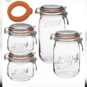 Made in France Le Parfait Glass Swing Lid Canister Jars Set of 4 New